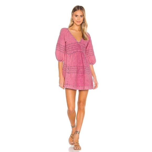 Free People Sweet Surrender Mini Dress in Acid Washed Wild Rose Color Sz (sm) - Picture 3 of 13